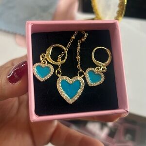 Gold and Blue Heart Jewelry Set